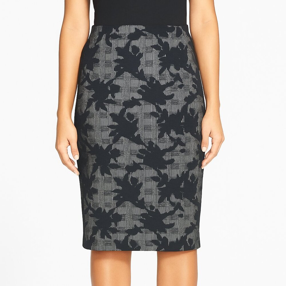 Ivanka Trump Black Gray Floral Pencil Skirt Large Church Service Ministry Office